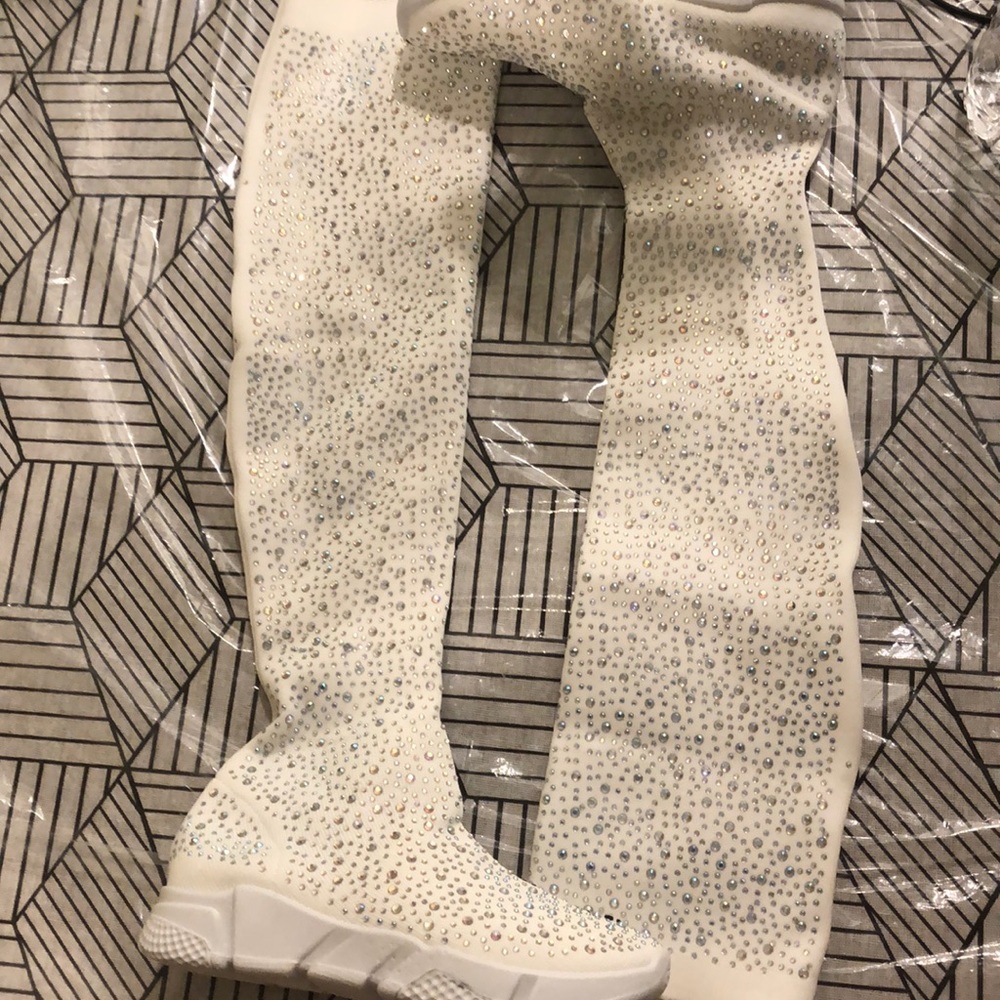 White knee high sparkly sneakers
